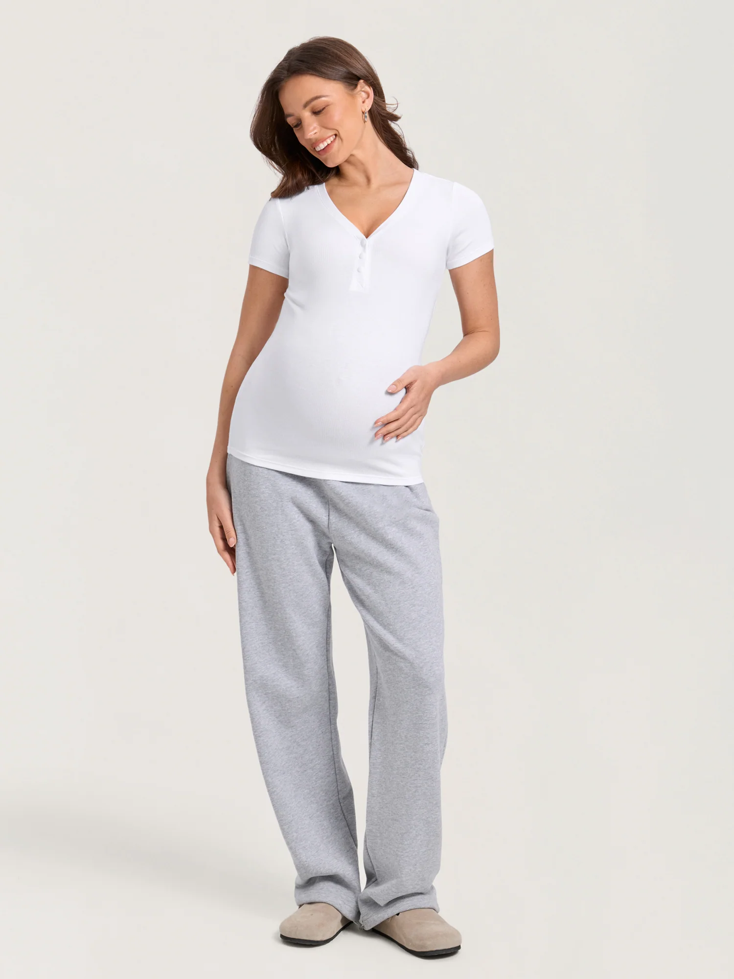 Cotton Rib Henley Maternity Short Sleeve Shirts - Image 14