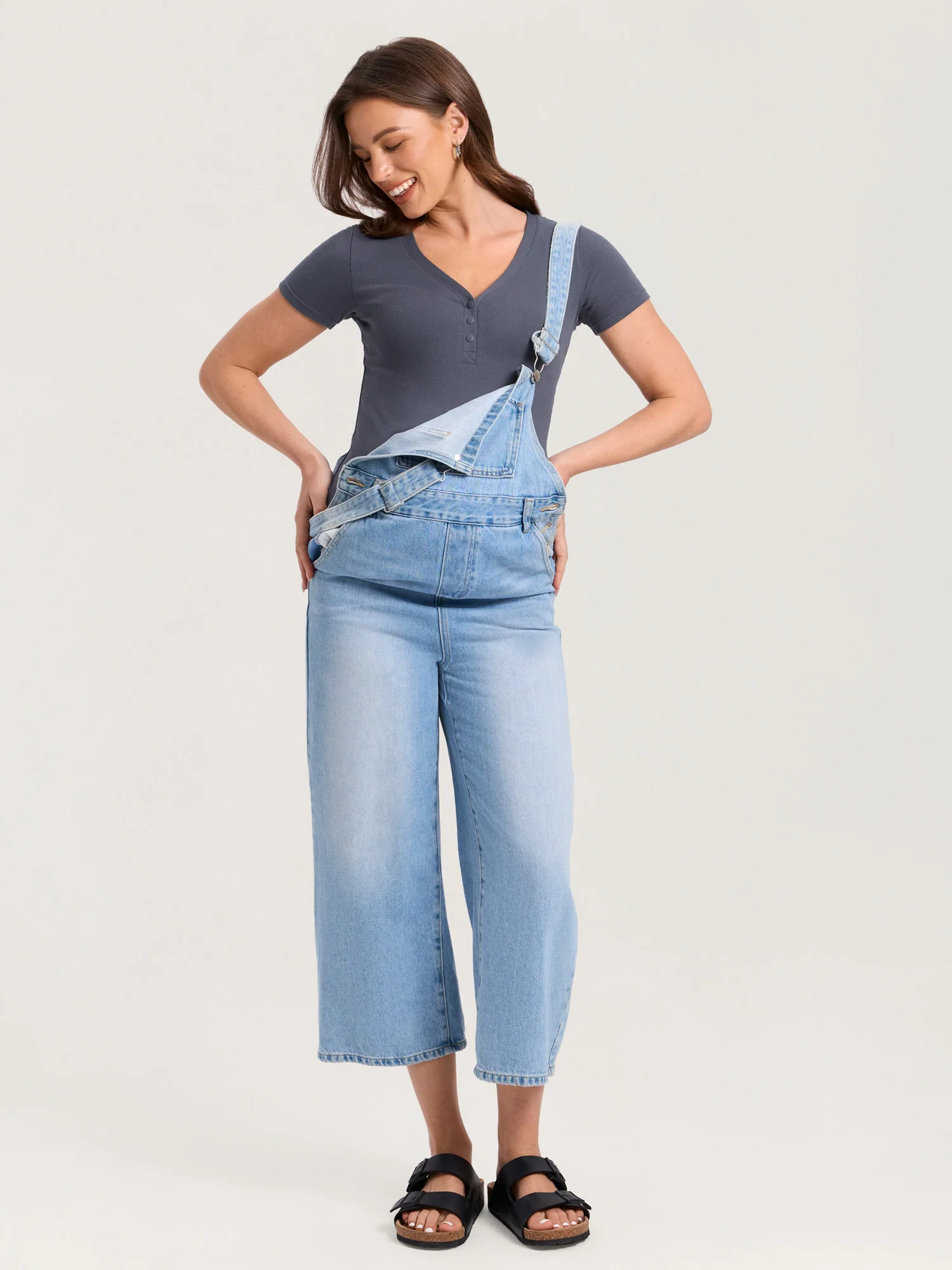Cotton Rib Henley Maternity Short Sleeve Shirts - Image 20