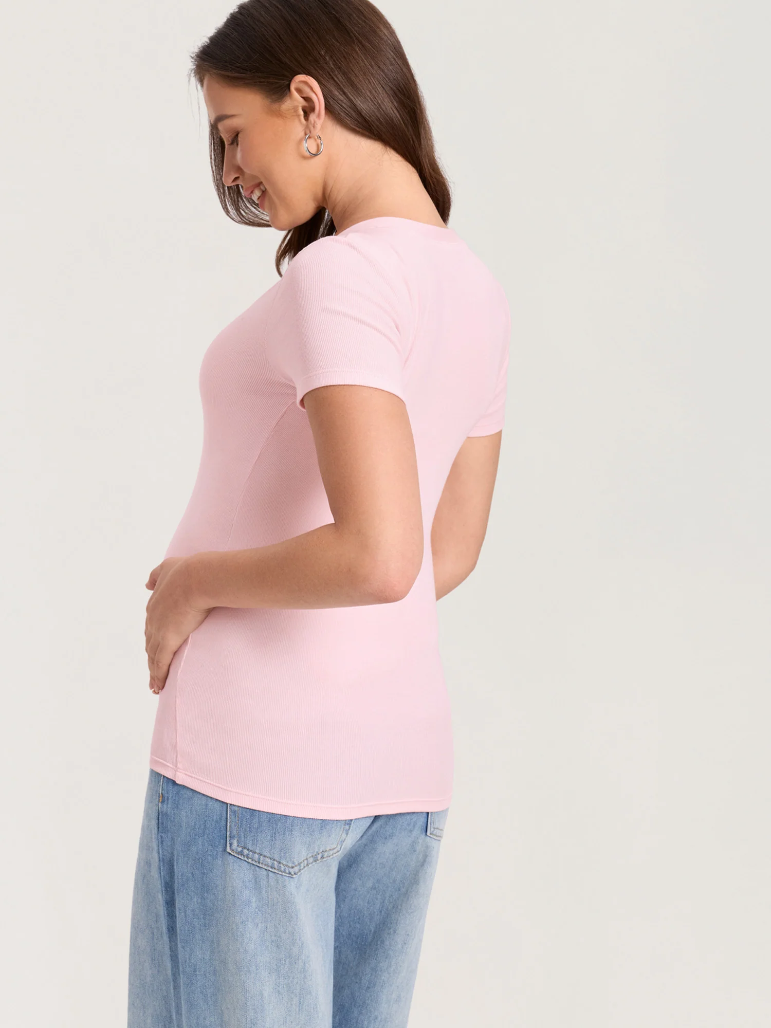 Cotton Rib Henley Maternity Short Sleeve Shirts - Image 23