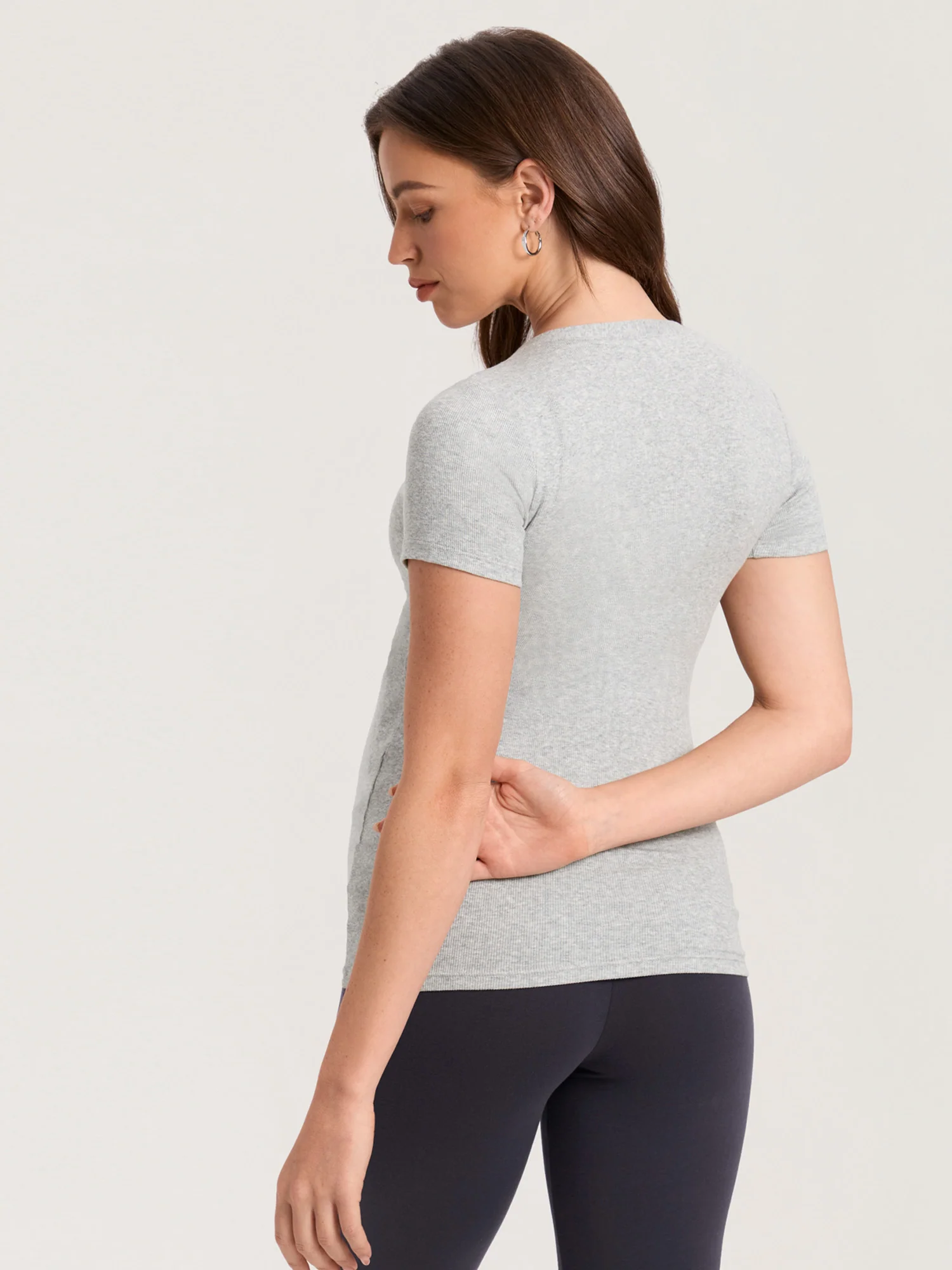 Cotton Rib Henley Maternity Short Sleeve Shirts - Image 3
