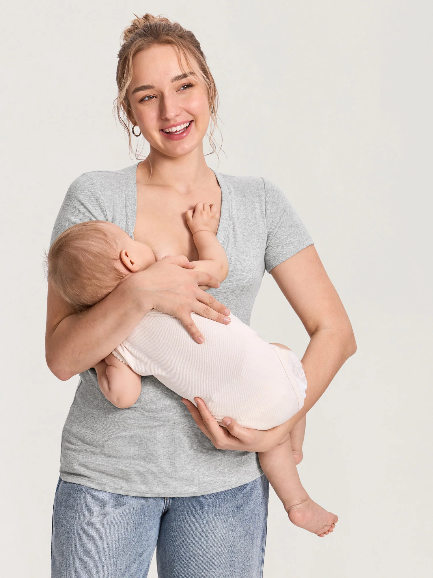 Cotton Rib Henley Maternity Short Sleeve Shirts - Image 5