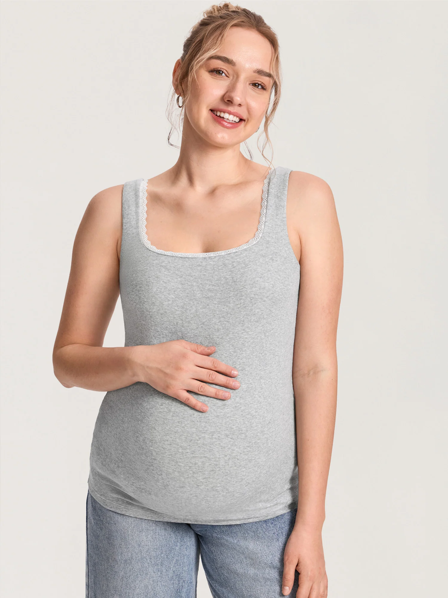Cotton Rib Lace Trim Maternity Tank Top - Image 10