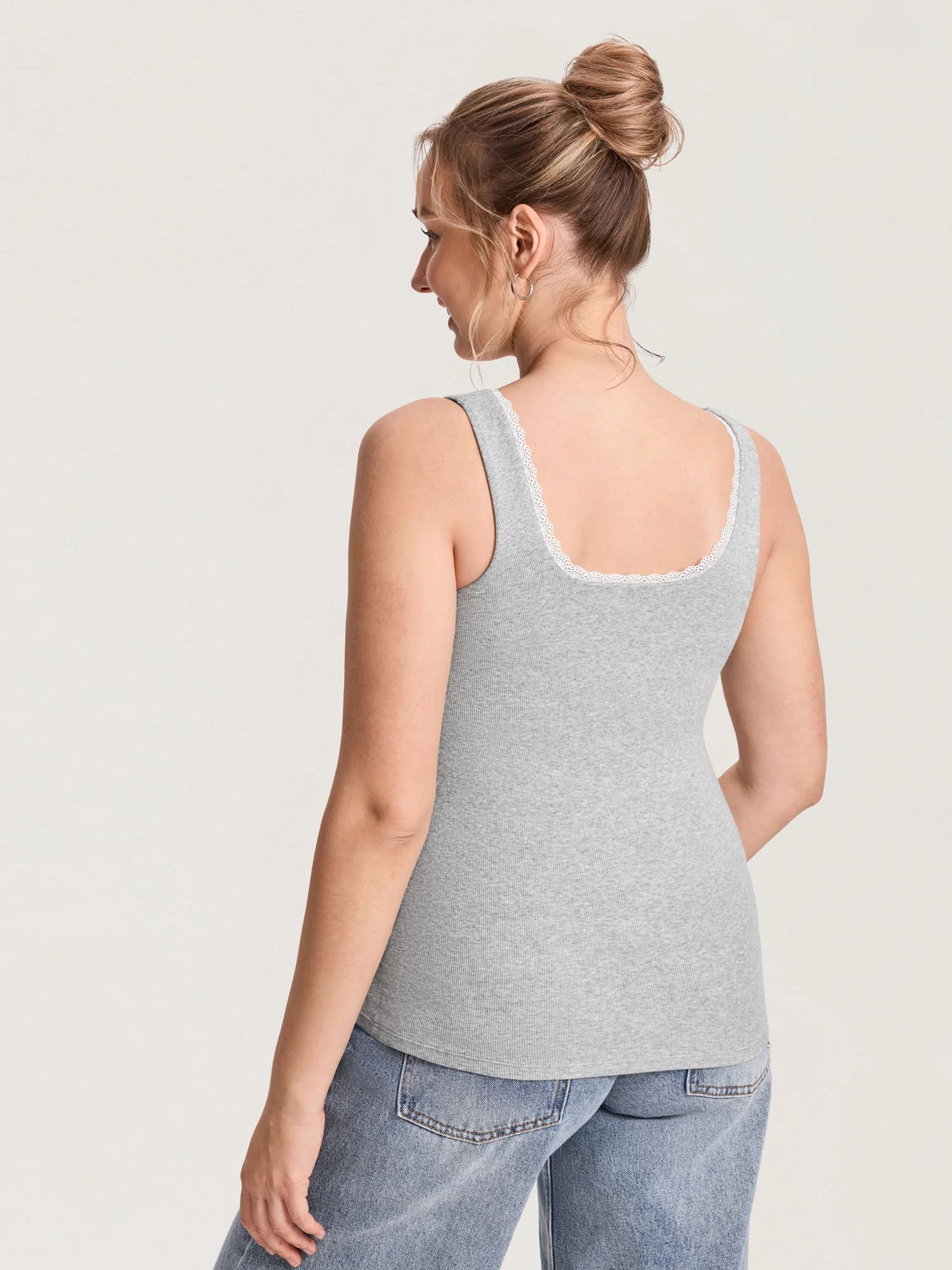 Cotton Rib Lace Trim Maternity Tank Top - Image 11