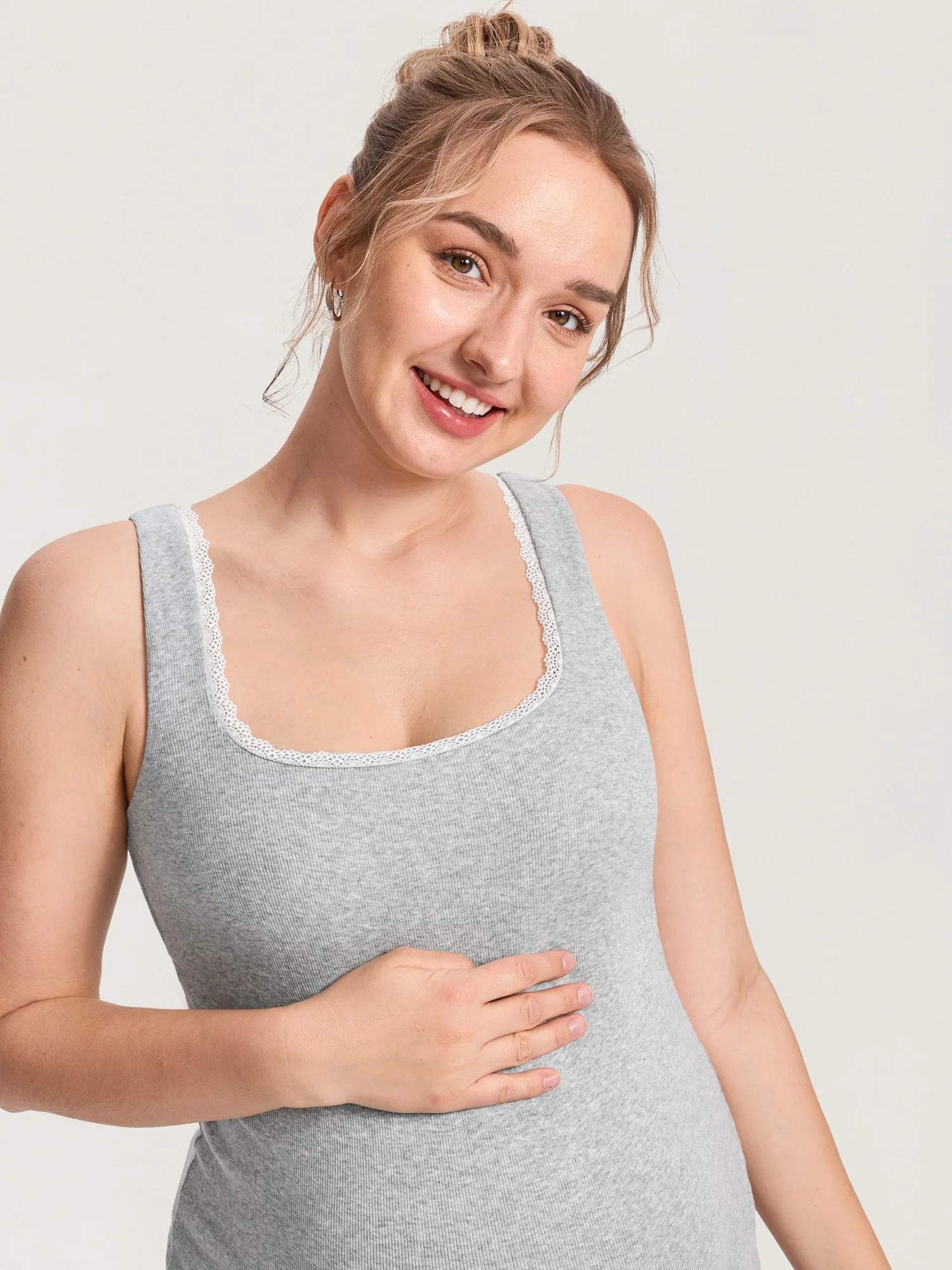 Cotton Rib Lace Trim Maternity Tank Top - Image 12