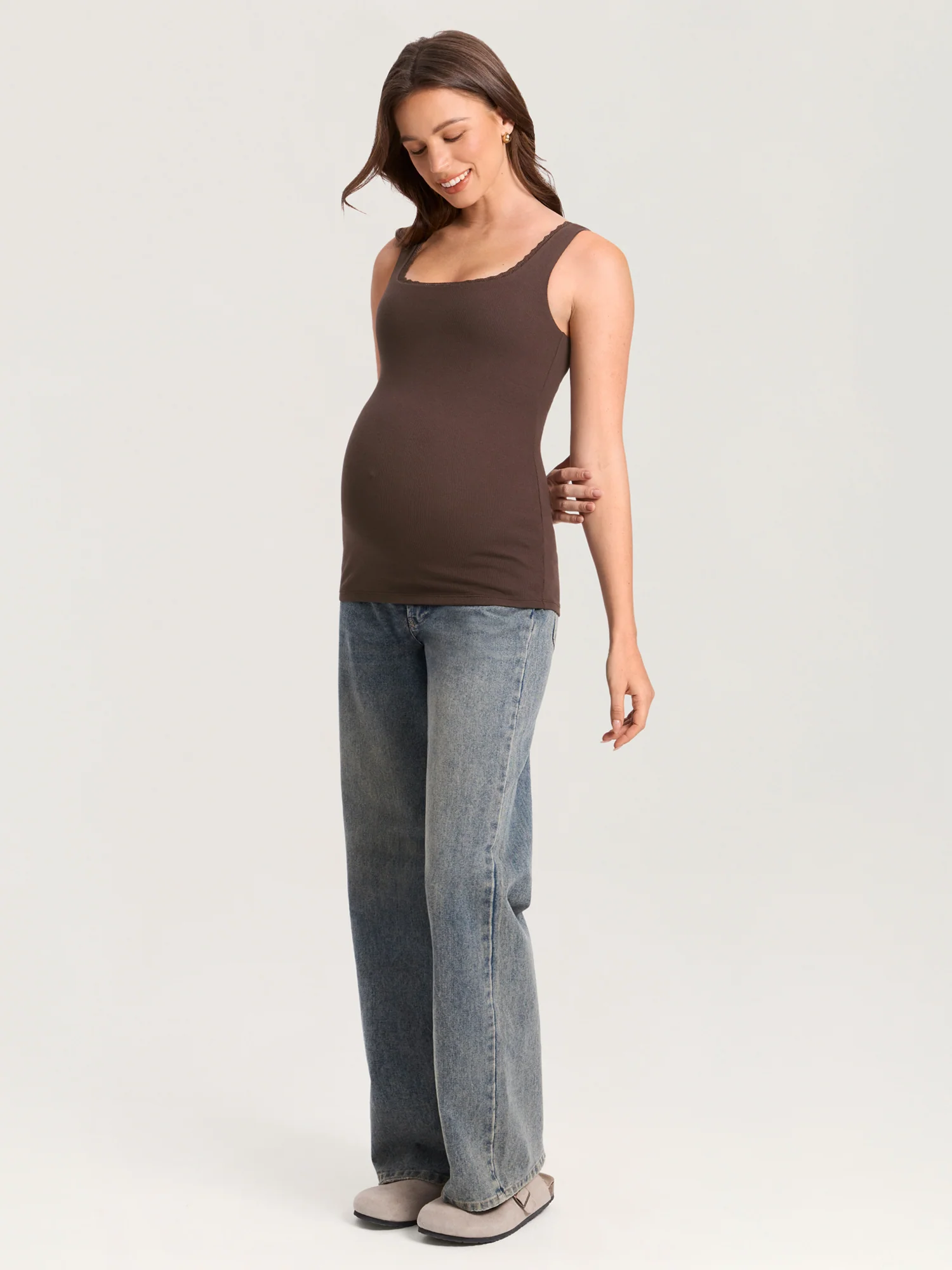 Cotton Rib Lace Trim Maternity Tank Top - Image 4