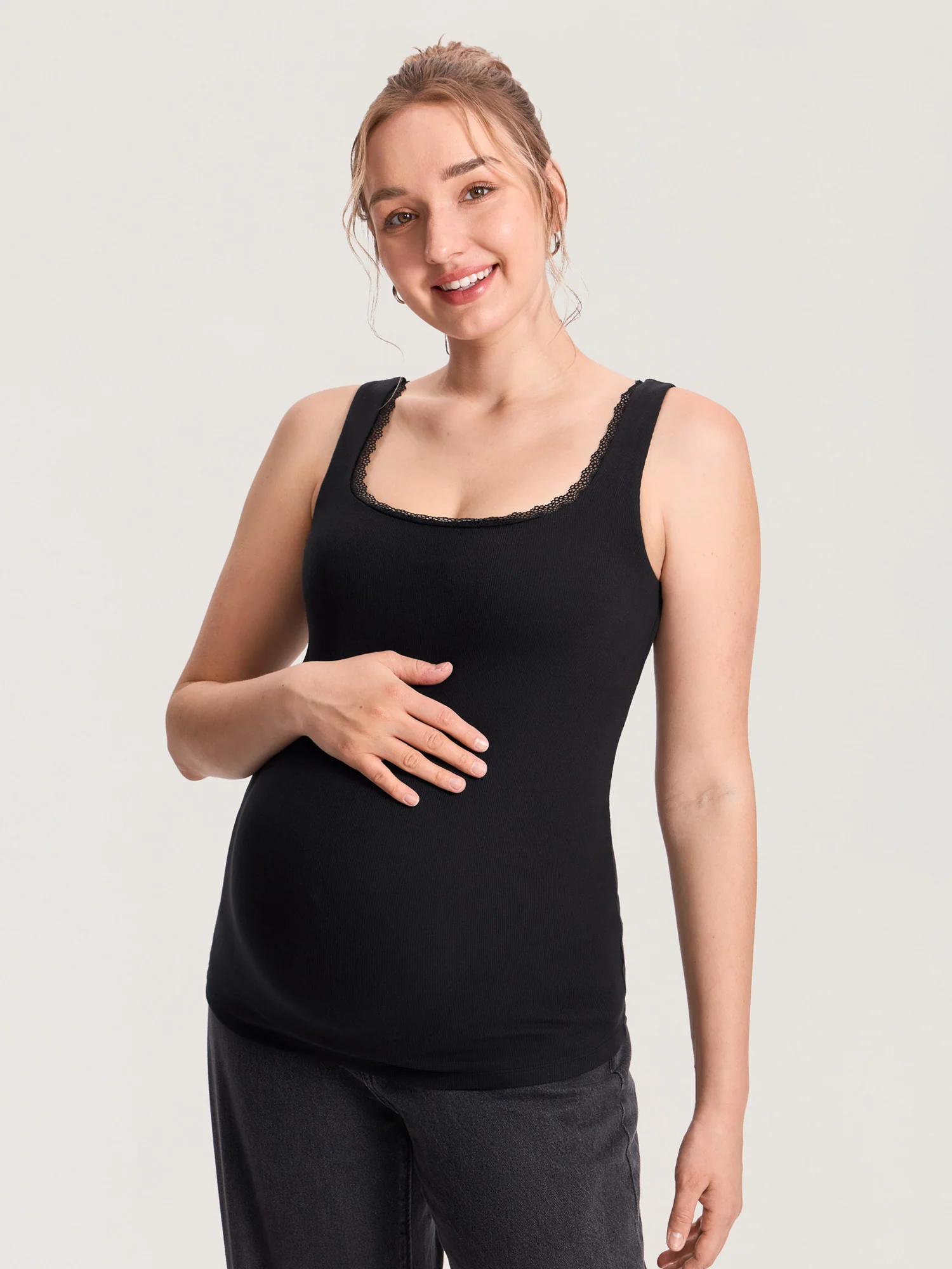 Cotton Rib Lace Trim Maternity Tank Top - Image 5