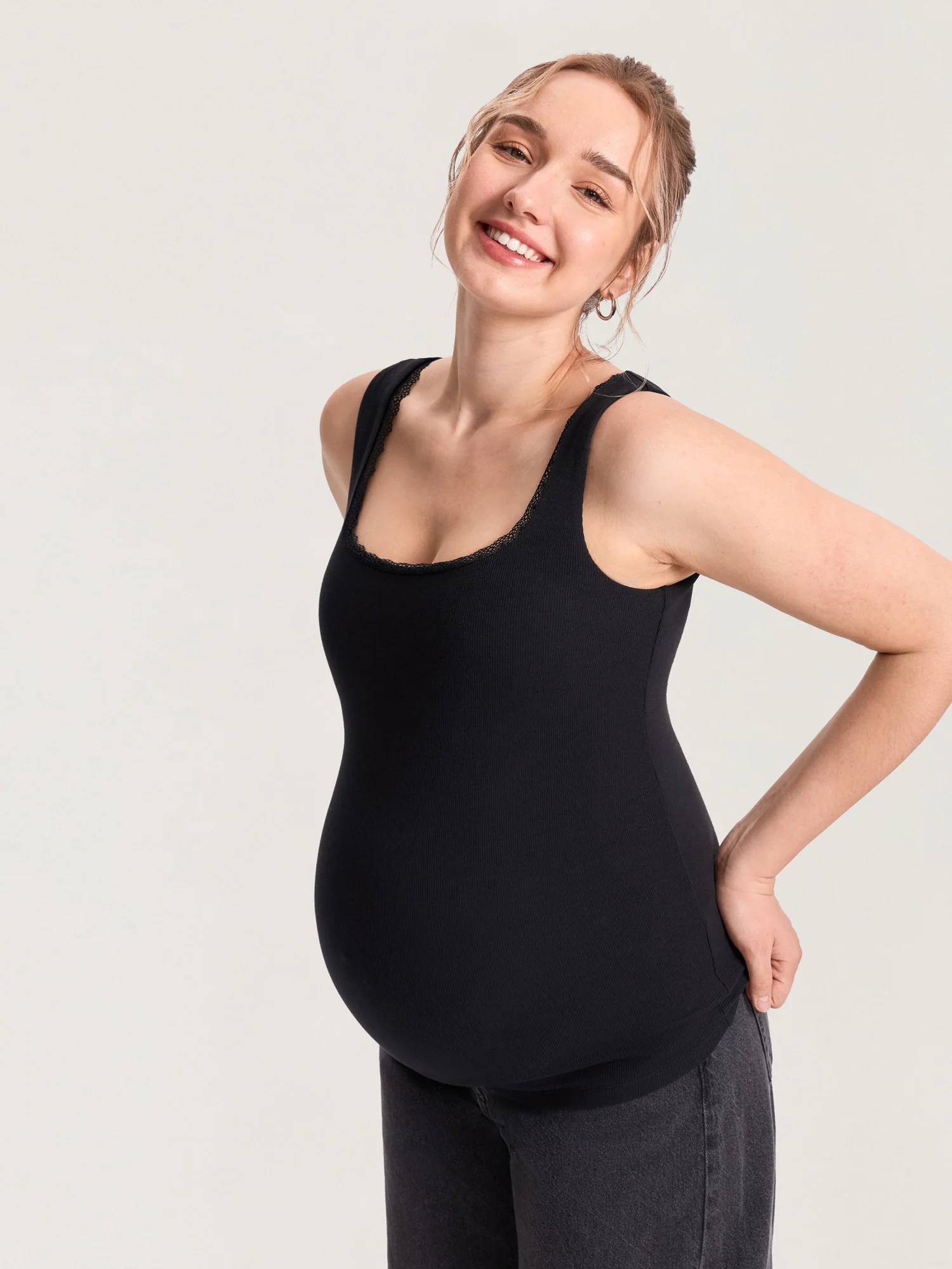 Cotton Rib Lace Trim Maternity Tank Top - Image 8