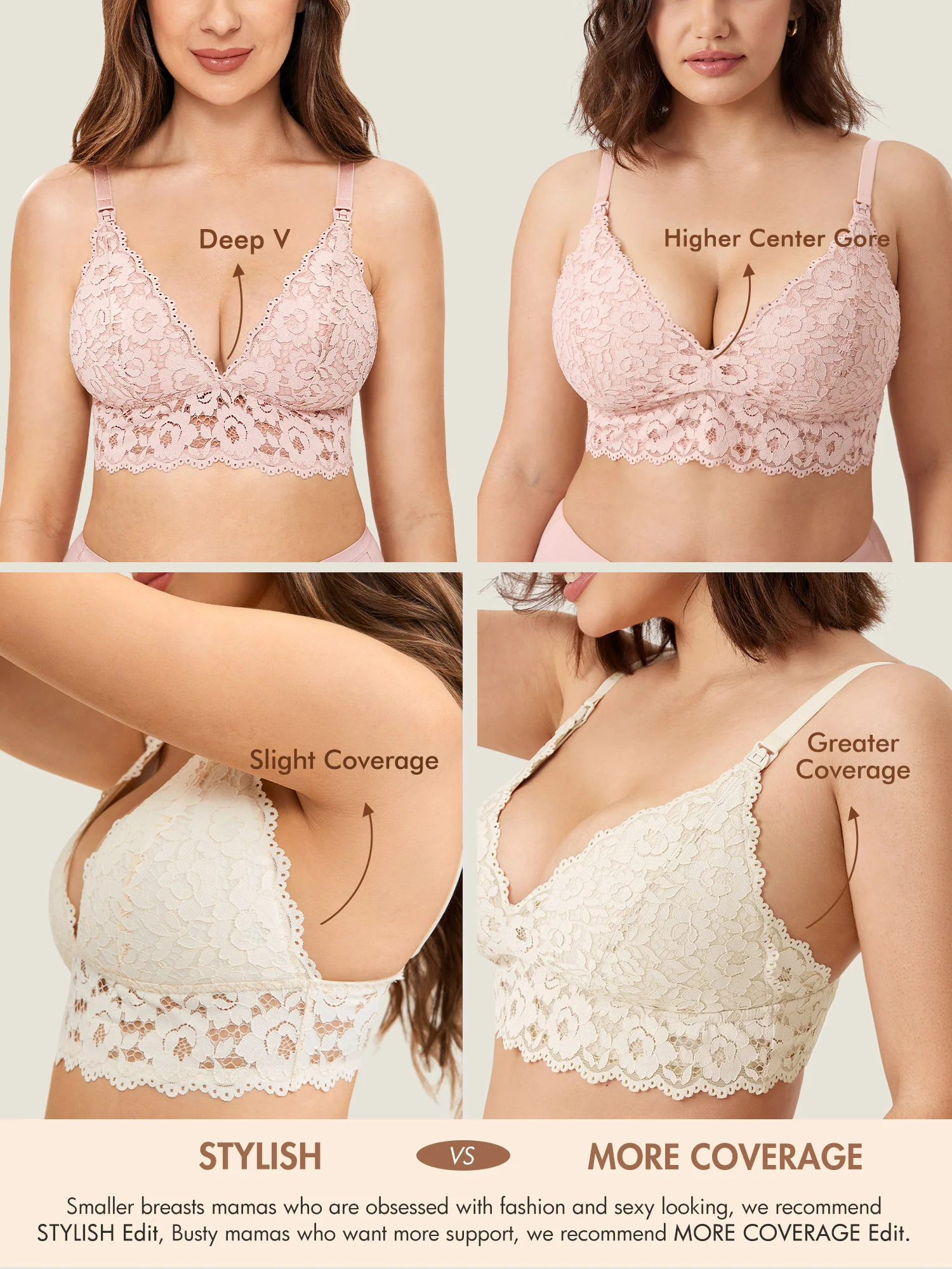 More Coverage Lace Plunge Nursing Bralette - Image 11