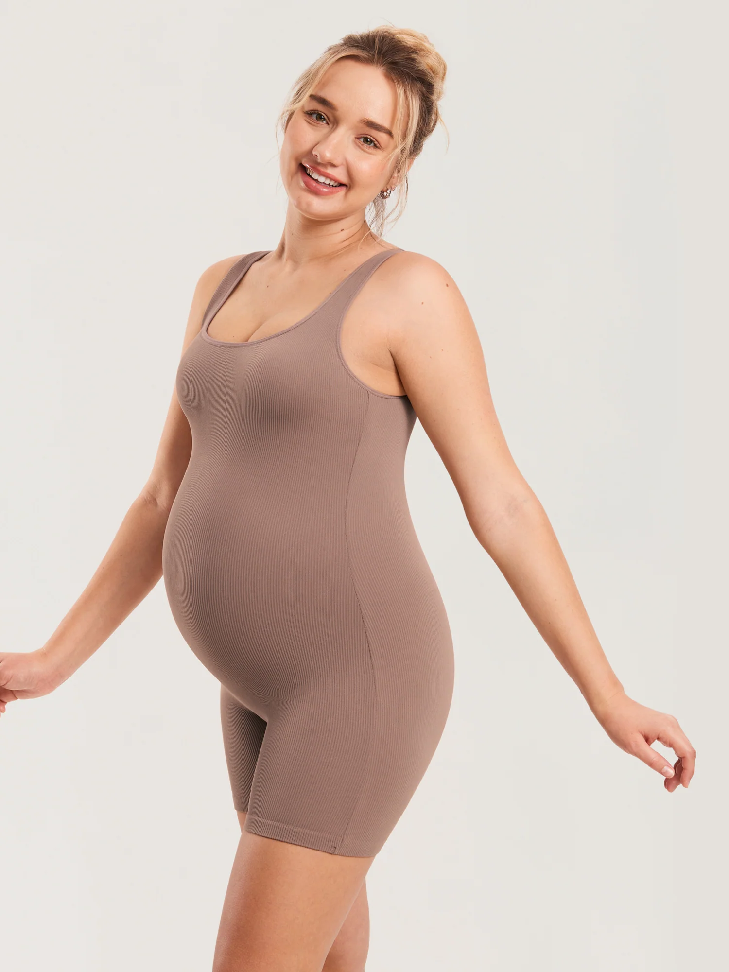 Ribbed Square Neck Maternity Romper - Image 3